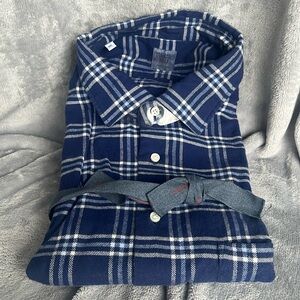 Mazzarelli Blue plaid Falnnel button down men's shirt